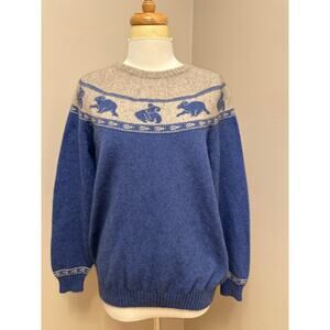 MerinoSnug Cashmere/Merino Wool Blend Blue Koala Print Jumper Sweater Sz Large
